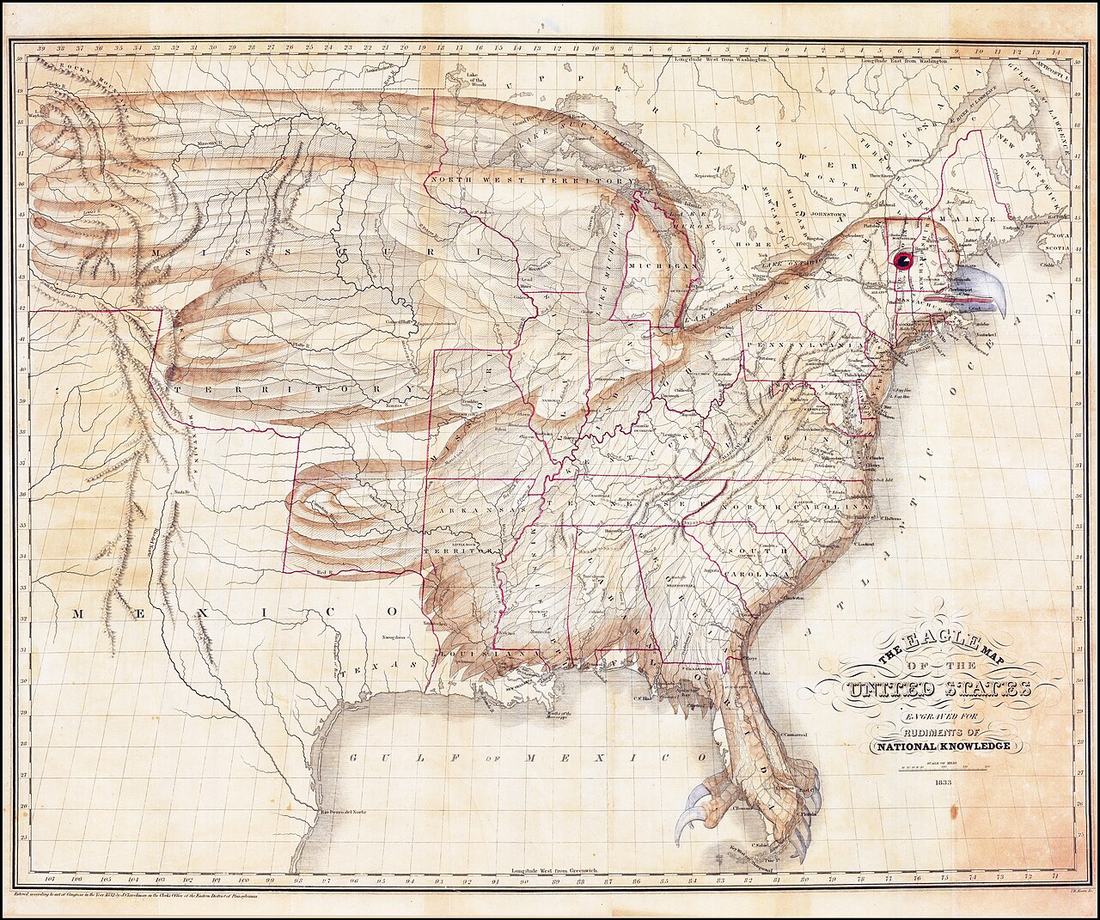 An engraved map of the United States