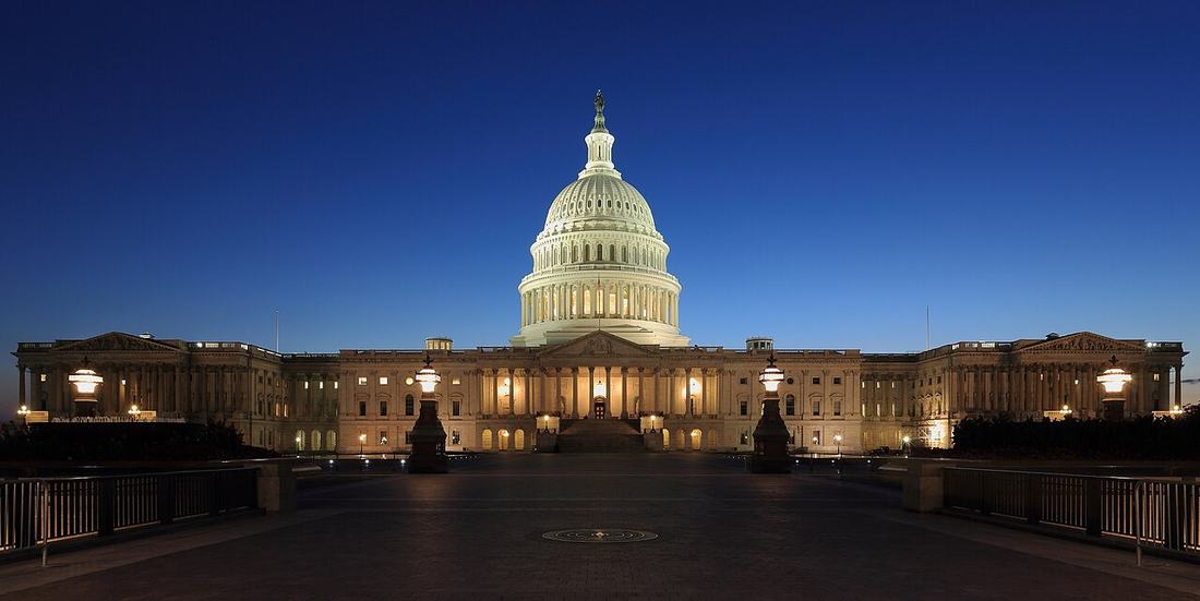 The United States Capitol at dusk